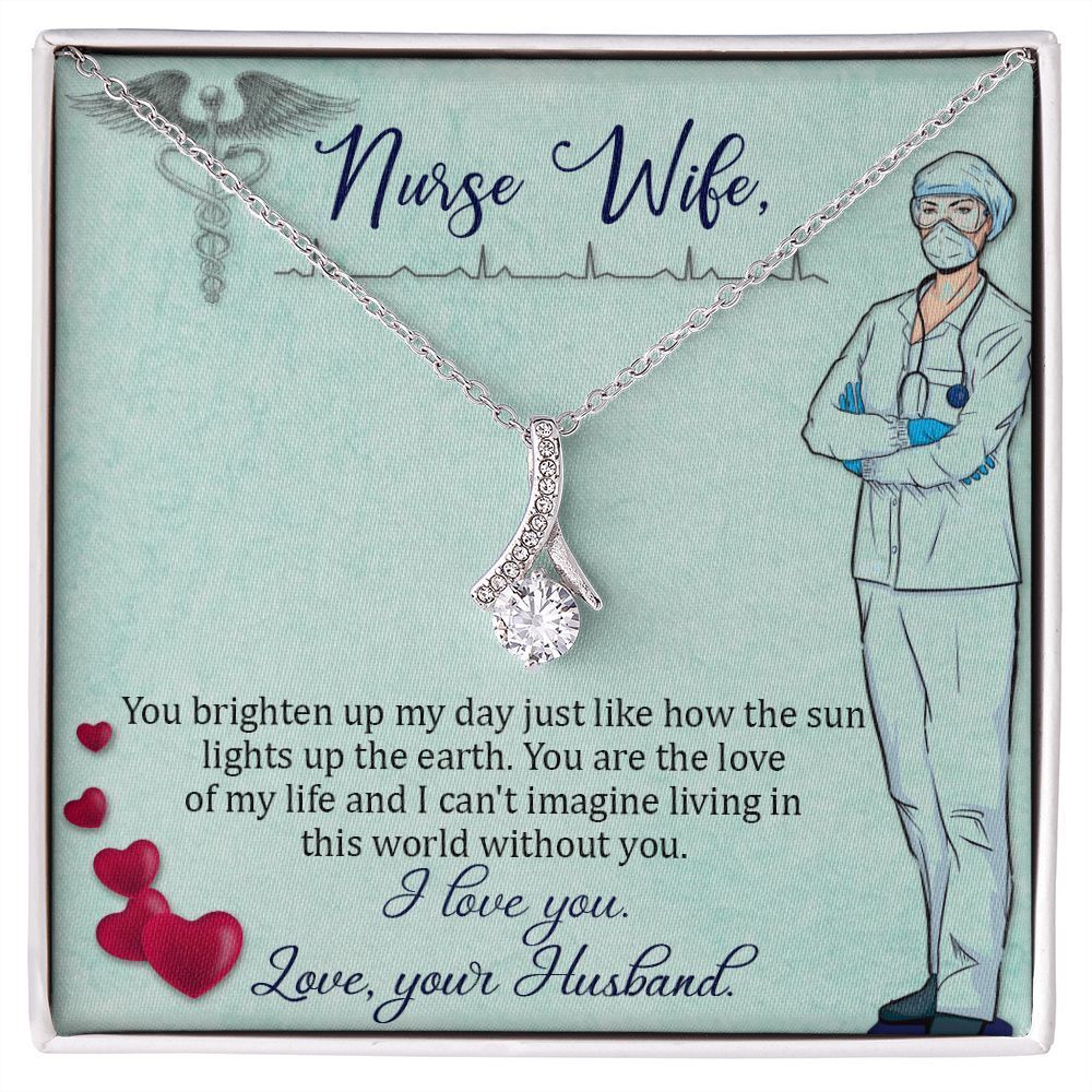 To My Nurse Wife Ribbon Necklace Silver Tone Standard Box